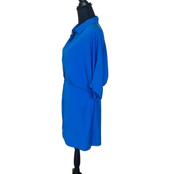 Thakoon Cerulean Blue Shirt Dress Size 12 Career Blouson Tie Waist Designer $310 - Picture 9 of 13